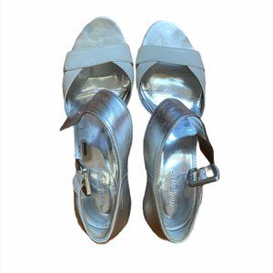 Nine West Silver and White Wedges 10M